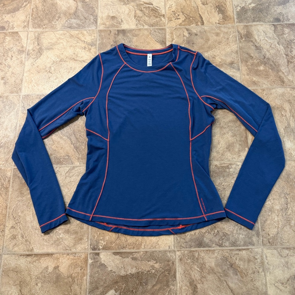 Lululemon Athletica Blue Long Sleeve Top with Orange Stitching